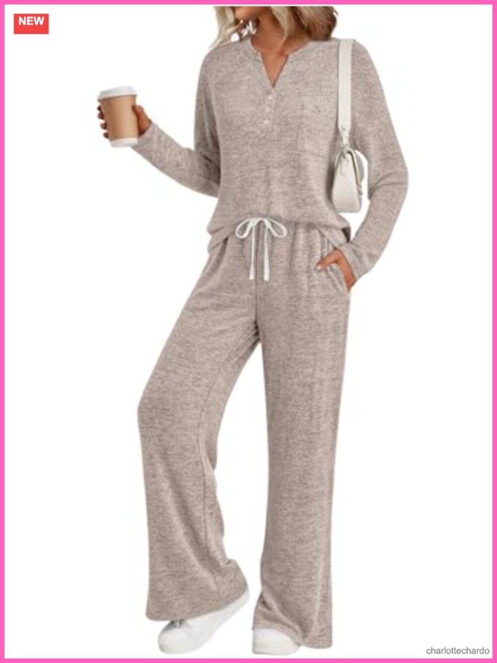 Women's 2 Piece Lounge Set Henley Sweatsuit with Pockets